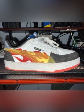 Puma Kids “Hot Wheels” Sneakers with Red, Orange & Yellow Flame Accents